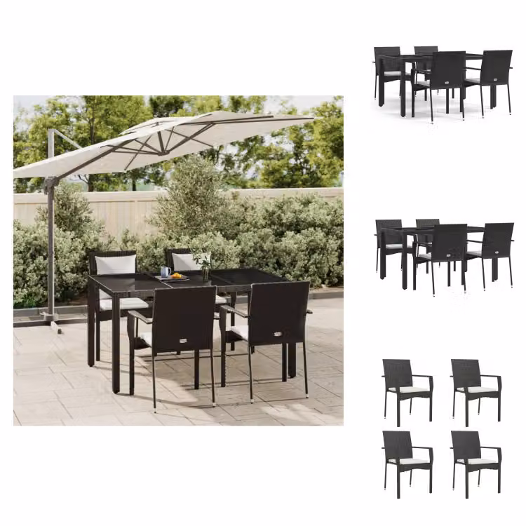 vidaXL Set da pranzo da giardino 5 pezzi con cuscini in poly rattan nero - Set di mobili da giardino