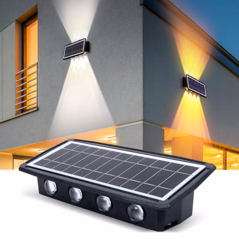 Lampada solare da esterno, 8 LED, 2400 mAh, con illuminazione direzionale verso l'alto e verso il basso, impermeabile