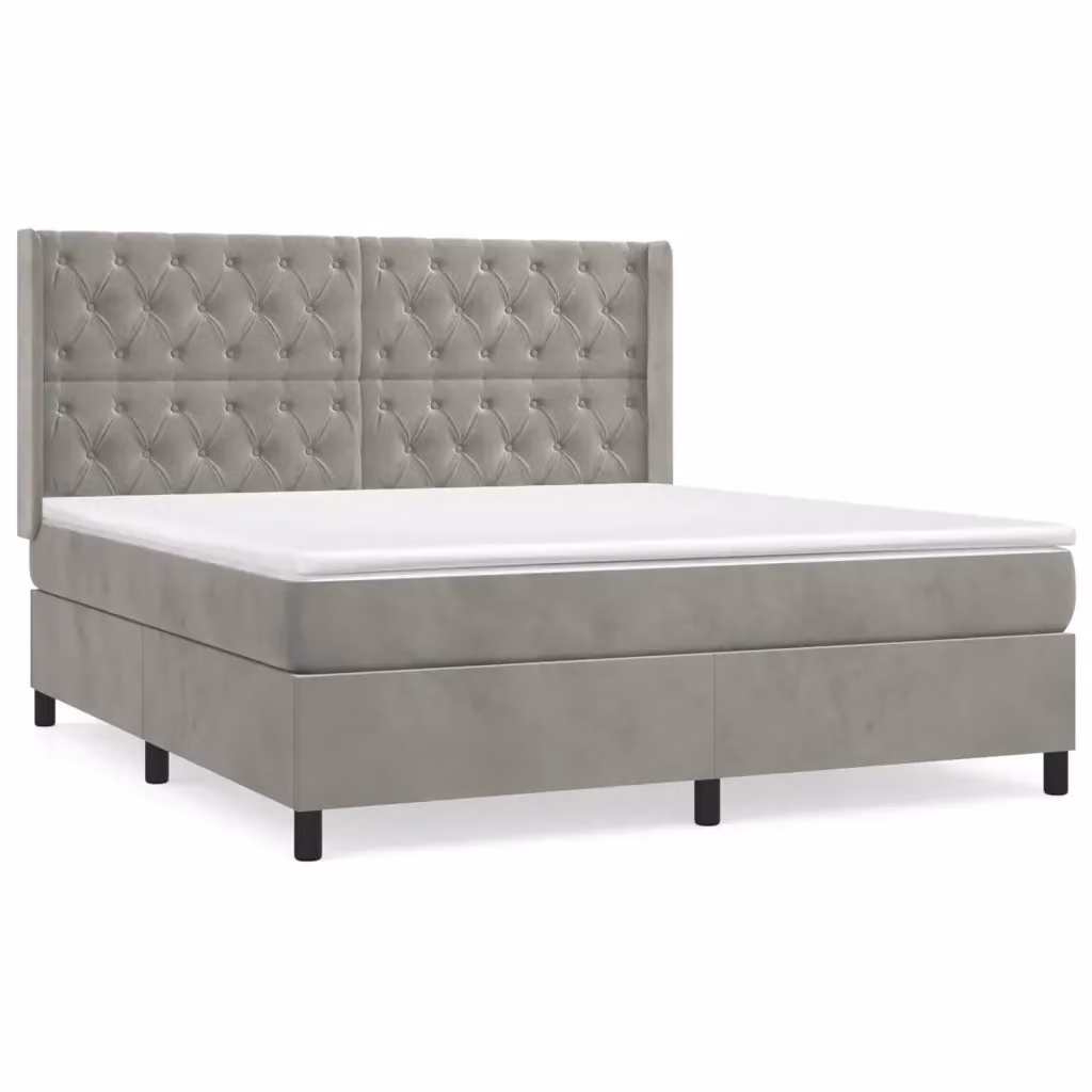 Giroletto a Molle con Materasso Ibrido vidaXL in Velluto Grigio Chiaro L/P/H: 160 x 200 cm – 2
