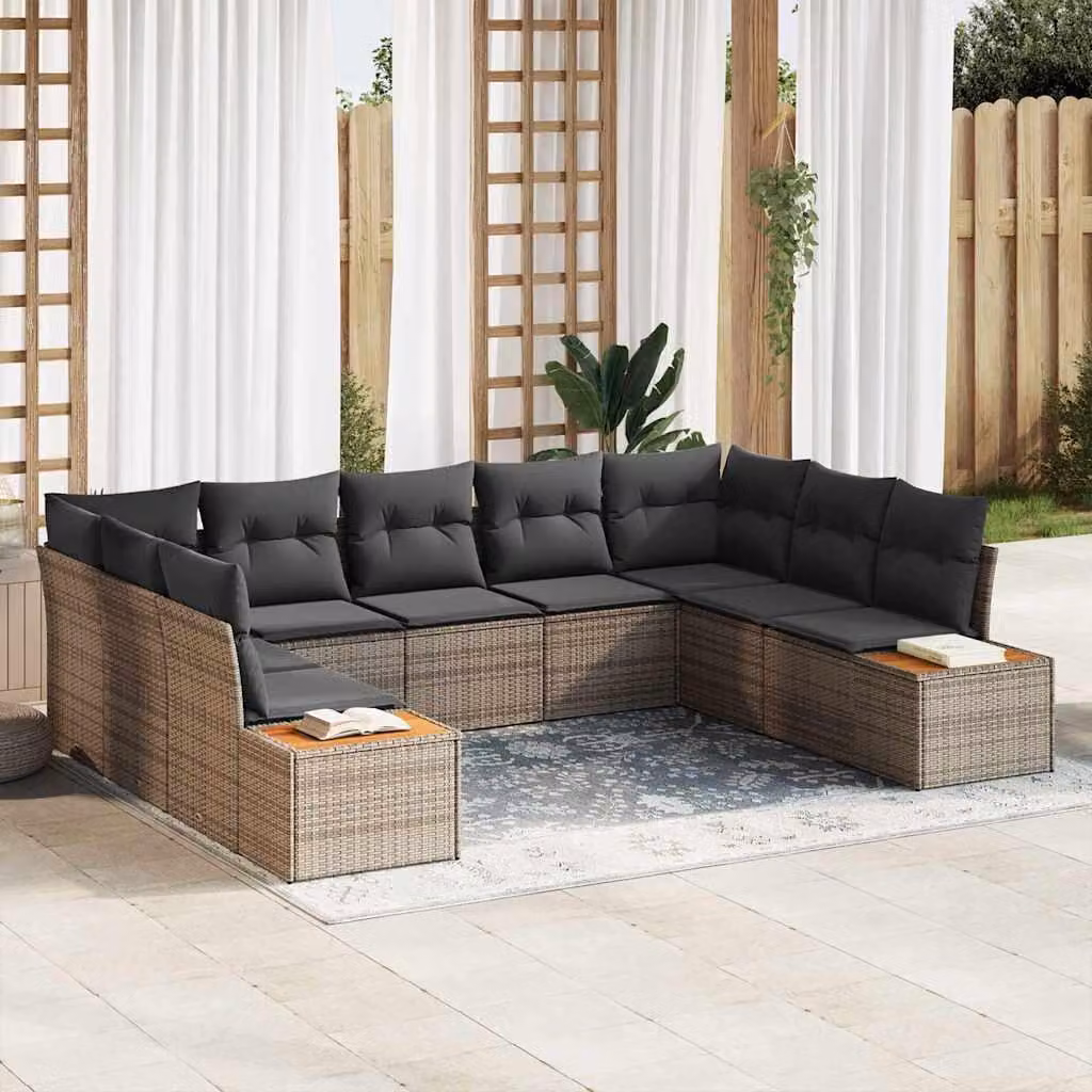 Maison Exclusive - Set Divano da Giardino con cuscino 9 pcs Grigio Poly Rattan
