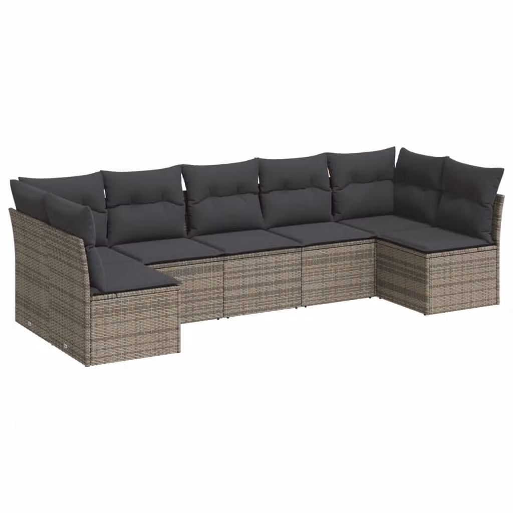 Set Divani da Giardino 7 pz con Cuscini Grigio in Polyrattan