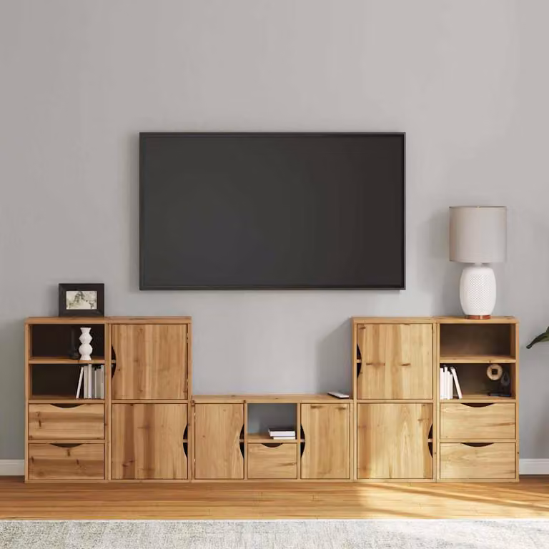 Set Mobile TV da 5 pezzi ODDA vidaXL in legno massello di pino color marrone stile rustico con contenitore