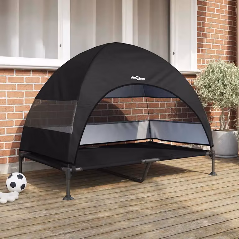 Letto per cani elevato vidaXL in tessuto e acciaio, nero, L 127 cm x P 81 cm x H 108 cm