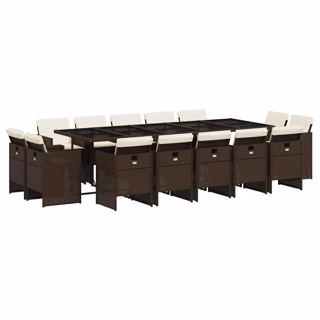 Set da pranzo da giardino vidaXL in polyrattan marrone con 15 pezzi e cuscini – 2