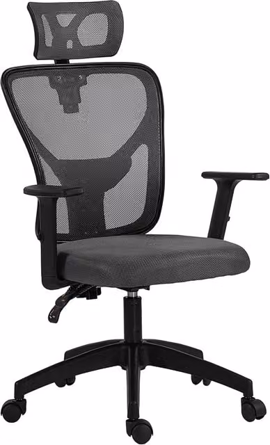 Sedia da Ufficio Ergonomica Minimal Grigia con Poggiatesta e Supporto Lombare, L: 61 cm, P: 66 cm, H: 106-116 cm – 1