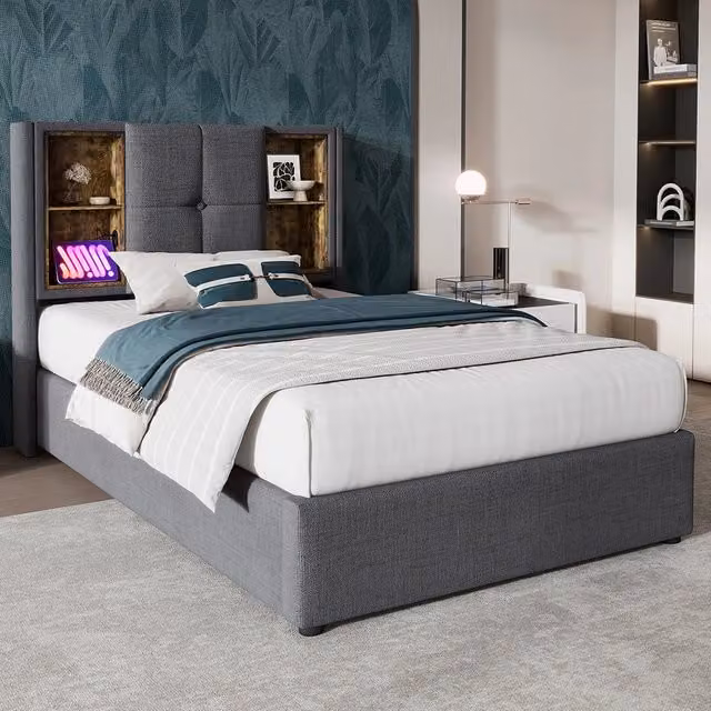 Letto a cassone singolo - Xylo - 90x200 cm - Grigio - Con spazio di archiviazione