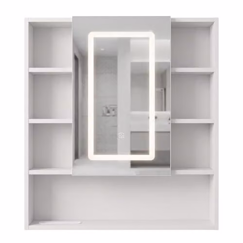 Rea - Armadio da toilette con specchio Luna - Bianco 70 x 80 LED - 13 x 70 x 80 cm