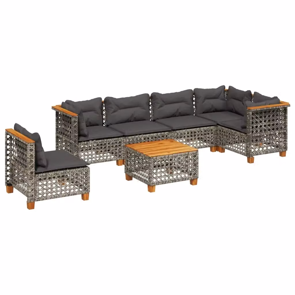 Set di divani da giardino vidaXL in polyrattan grigio con cuscini, tavolino e moduli a L per esterno – 2