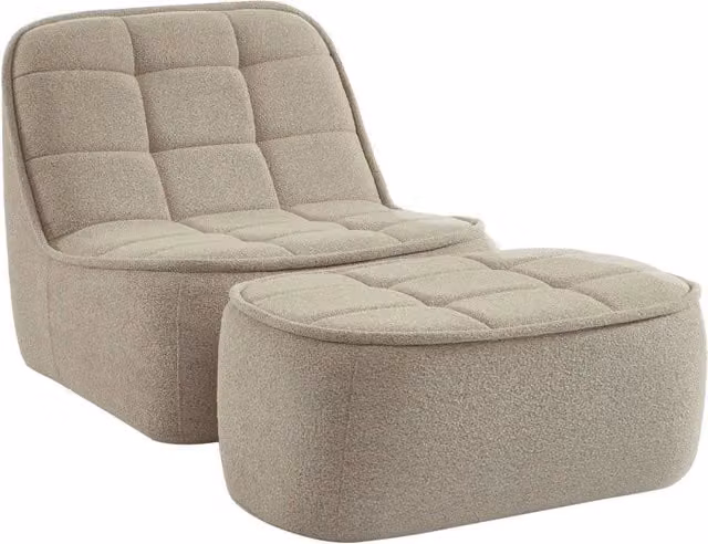 Poltrona moderna con poggiapiedi in tessuto bouclé Sweeek IT, disponibile in bianco, beige o nero