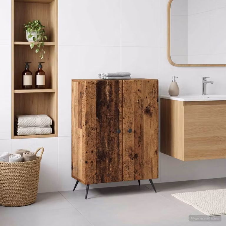 Mobiletto da Bagno vidaXL BREDA in Legno Antico Marrone L: 59,5 cm, P: 31 cm, H: 80 cm