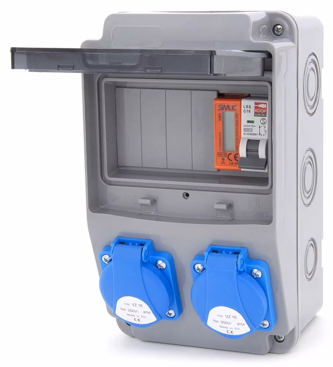 Divisore di corrente da 6NA, 2 x 230 V, con interruttore differenziale e magnetotermico pre-cablati