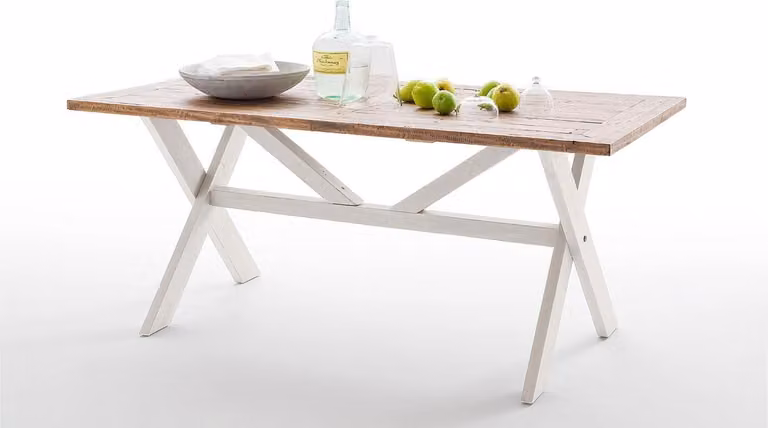 Tavolo da pranzo BYRON in pino massiccio bianco e marrone vintage 220 cm
