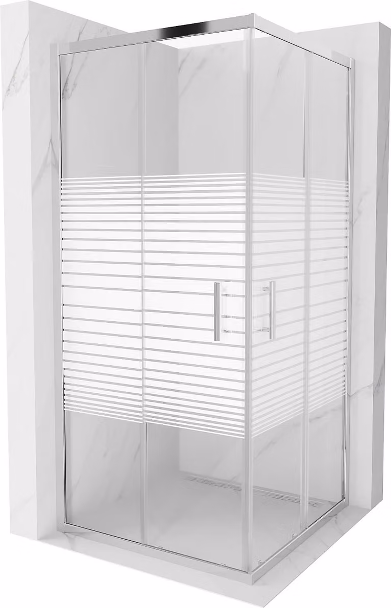 Mexen Rio cabina doccia quadrata 90 x 90 cm, fasce bianche, cromata - 860-090-090-01-20