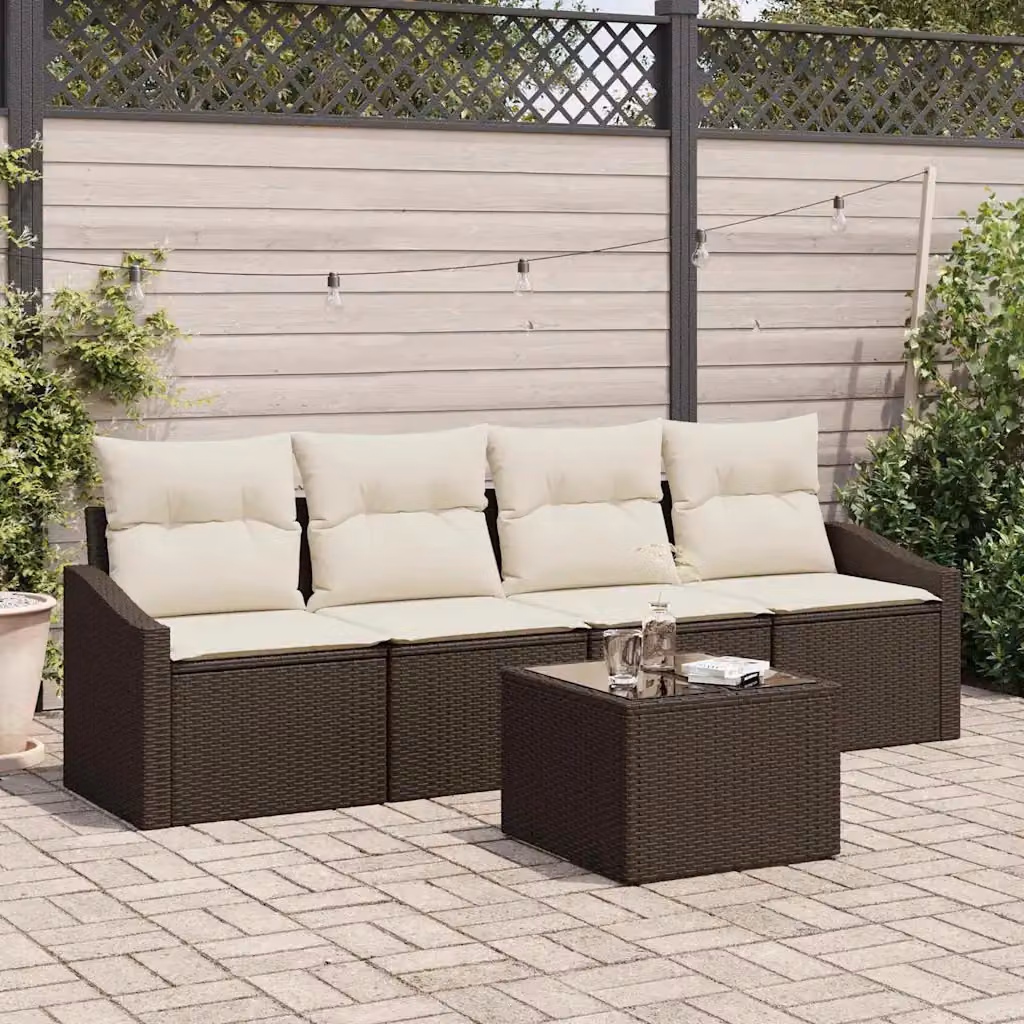 Set di divani da giardino vidaXL in polyrattan marrone e beige con cuscini inclusi – 1