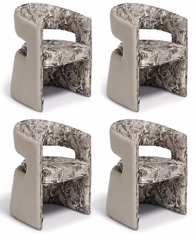Set di sedie dal design moderno, colore grigio, tessuto con motivo, confortevoli, stabili ed eleganti