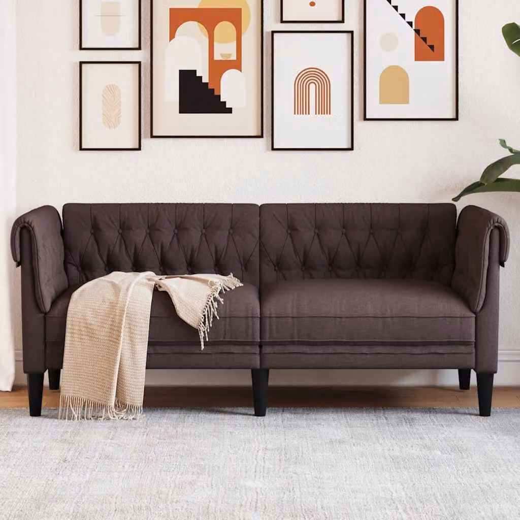 vidaXL Divano Chesterfield a 2 Posti in Tessuto Marrone con Struttura in Legno