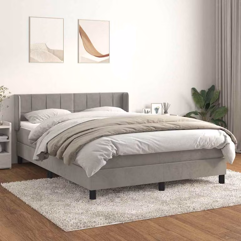 vidaXL Giroletto a Molle con Materasso in Velluto Grigio Chiaro L/P/H: 140 x 200 x 88 cm