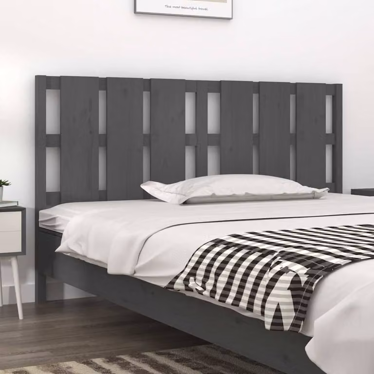 Testiera per letto vidaXL in legno massello di pino, colore grigio, L 185,5 x P 4 x H 100 cm
