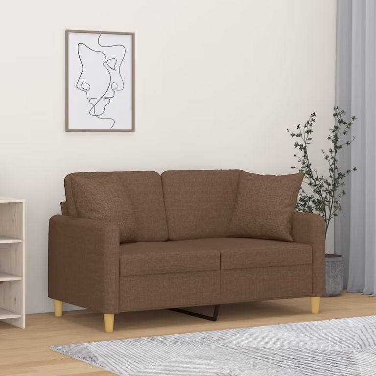 vidaXL Divano a 2 Posti Moderno in Tessuto Marrone con Cuscini e Struttura in Metallo L: 138 cm, P: 80 cm, H: 77 cm