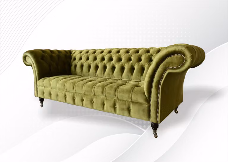 Chesterfield Grüne Dreisitzer Wohnzimmer Design Couchen Polster Sofa Textil