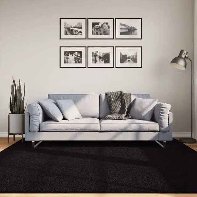 Tappeto Quadrato Moderno vidaXL Nero Lavabile e Antiscivolo in Poliestere 200 x 200 cm