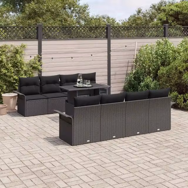 Set Divano da Giardino 9 pz Nero 3356986