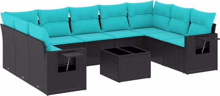 Set Divani da Giardino 10 pz con Cuscini Nero in Polyrattan