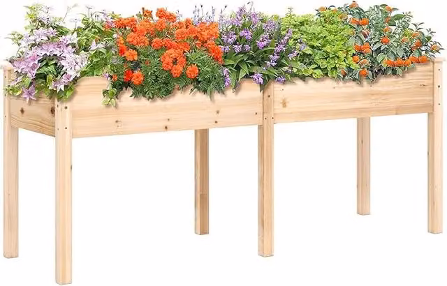 Fioriera da Giardino Rialzata in Legno COSTWAY con Pannello Divisore e Fori di Drenaggio, Ideale per Orto e Piante Ornamentali, Colore Naturale