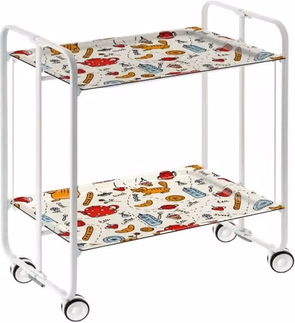 Carrello da cucina pieghevole DON HIERRO moderno in metallo bianco con ruote e ripiano in MDF laminato H 72,0 cm x L 66,0 cm x P 43,0 cm