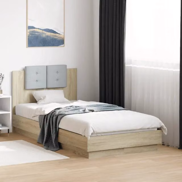 Letto con testiera, illuminazione LED e porta di ricarica USB vidaXL in legno Rovere Sonoma, L: 190 cm, P: 75 cm, H: 84 cm