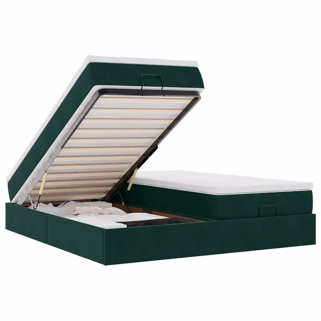 Struttura Letto con Contenitore e Materasso vidaXL in Velluto Verde e Bianco, L/P/H: 200 x 200 x 280 cm – 2