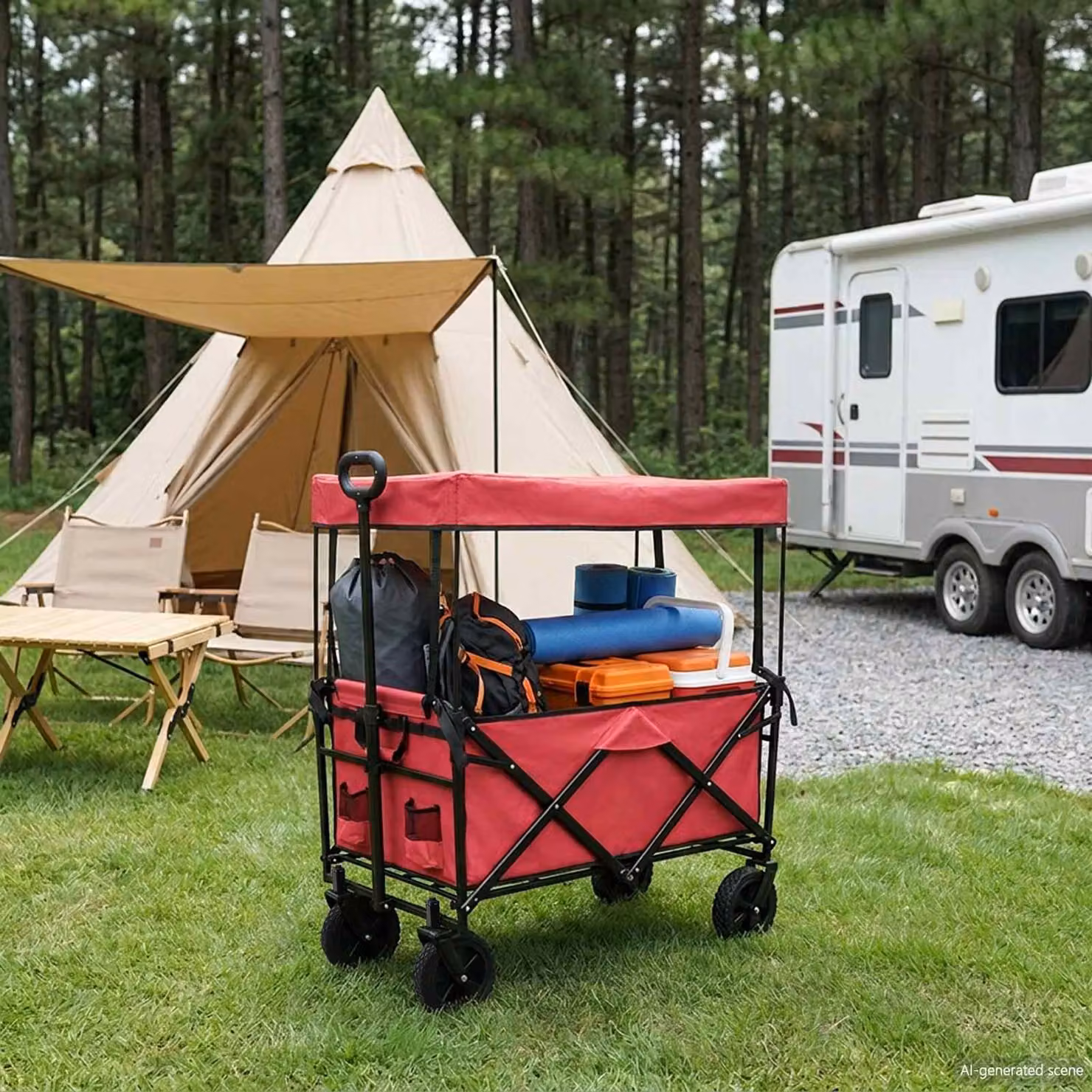 vidaXL Carrello della spesa pieghevole con freni in tessuto Oxford rosso L/P/H: 56,5 x 42 x 116 cm
