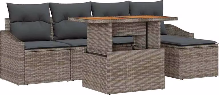 Set Divano da Giardino 6 pcs Grigio Poly Rattan