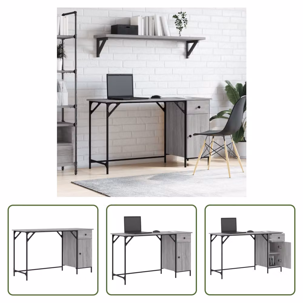 The Living Store Scrivania per computer Grey Sonoma 131x48x75 cm Materiale legno