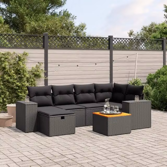 Set Divani da Giardino con Cuscini 7pz Nero Polyrattan 3265171