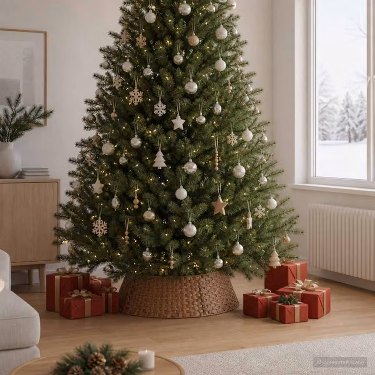 vidaXL Collare per Albero di Natale Rotondo Marrone Chiaro polyrattan
