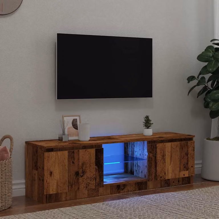 Mobile Porta TV vidaXL con LED in Legno Antico e MDF, Colore Marrone, L 120 x P 30 x H 36 cm