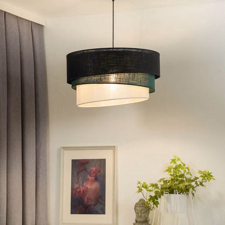 Lampada a sospensione Trio Duolla, dimmerabile, Multicolore, Soggiorno / Sala da pranzo, Tessuto / Stoffa / Seta, Moderno, Lampada a sospensione