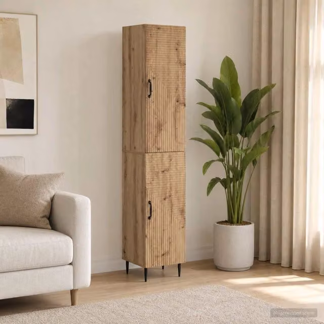 Set di 2 armadi moderni vidaXL in legno color rovere con ante scorrevoli e ripiani interni per camera da letto o ufficio – 1