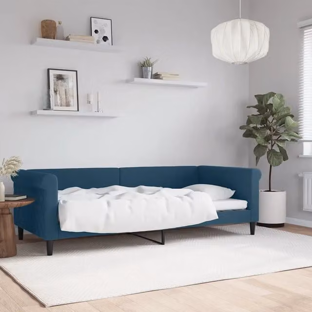 Letto da giorno moderno vidaXL in velluto blu con struttura in metallo e legno – 1