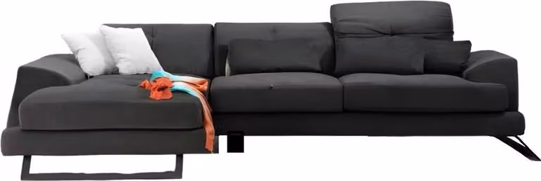 Ecksofa Modern L-Form Design Schwarz Einfarbig mit Kisset Textil Material