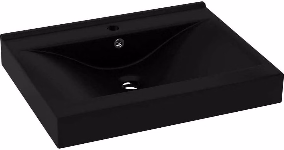 Lavandino con Foro Rubinetto Nero Opaco 60x46 cm in Vetroceramica