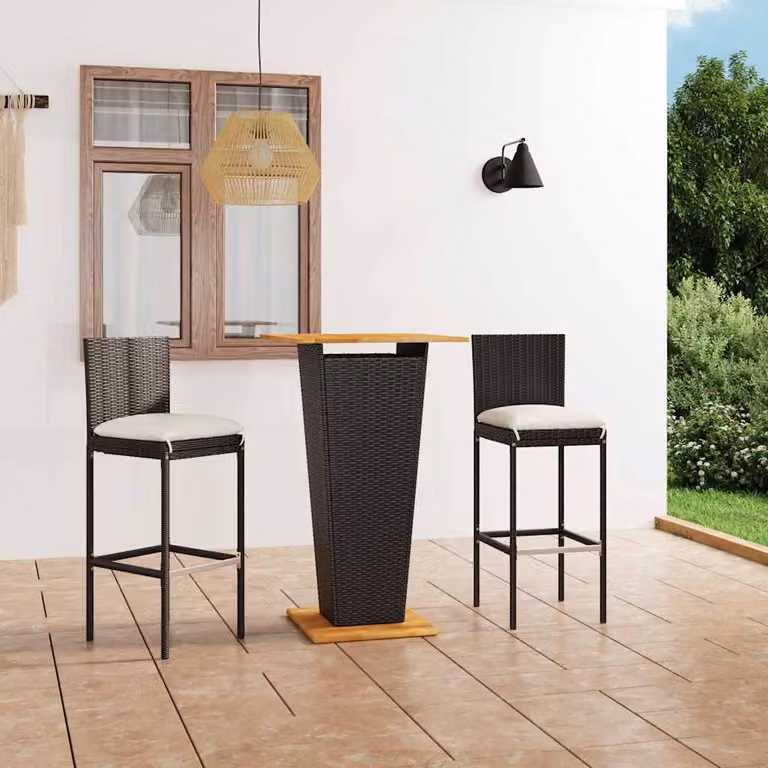 vidaXL Set Bar da Giardino Moderno in Legno di Acacia e Polyrattan Nero e Beige