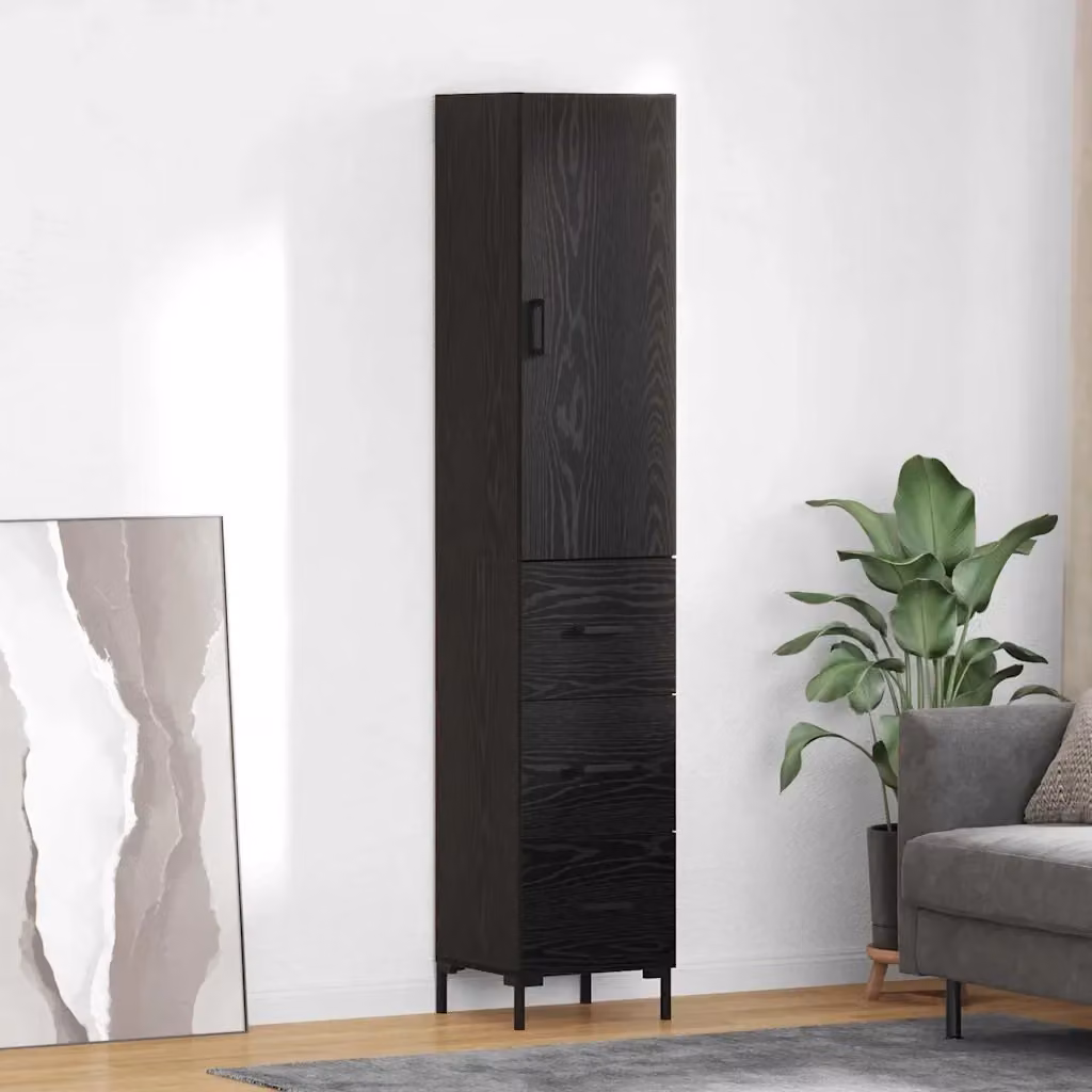 Credenza Buffet Moderna in Legno Multistrato e Metallo, Colore Rovere e Nero, L/P/H: 34,5 x 34 x 180 cm – 2