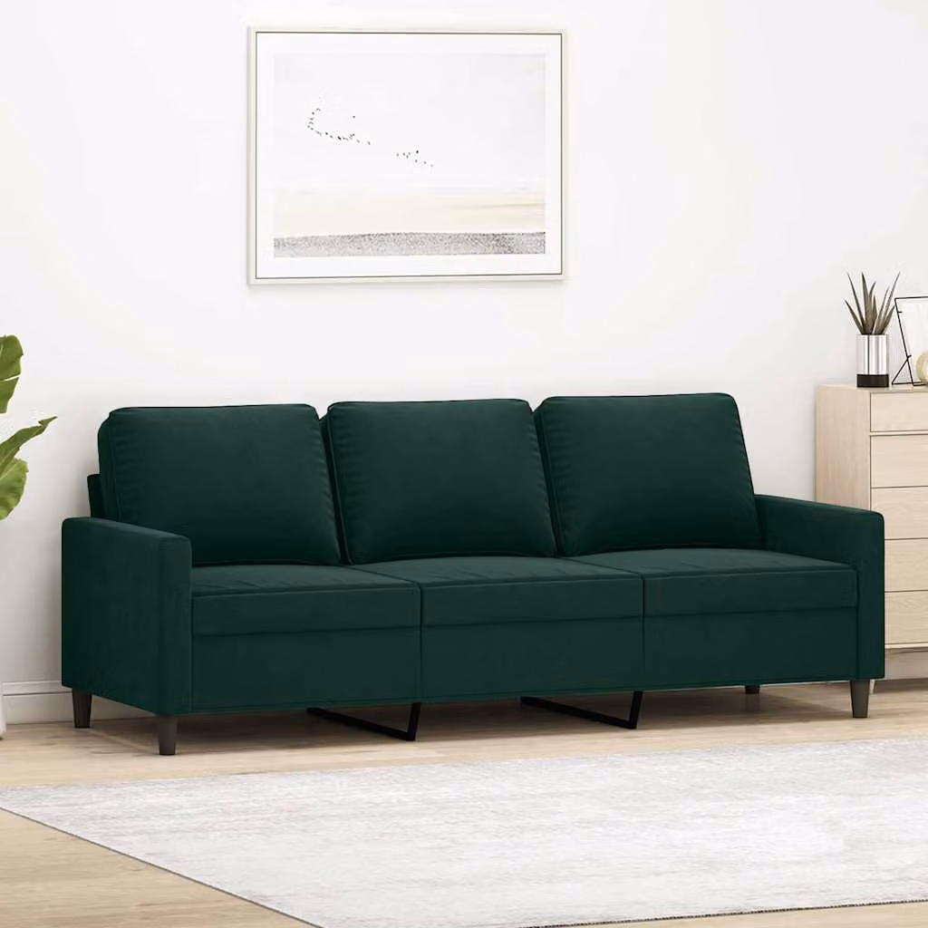 vidaXL Divano a 3 Posti Moderno in Velluto Verde con Struttura in Metallo L: 198 cm, P: 80 cm, H: 77 cm