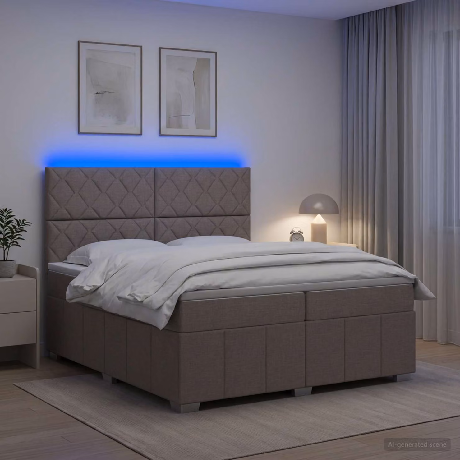 Letto Box Spring vidaXL con Materasso e Illuminazione LED, Colore Tortora, L/P: 200 x 200 cm