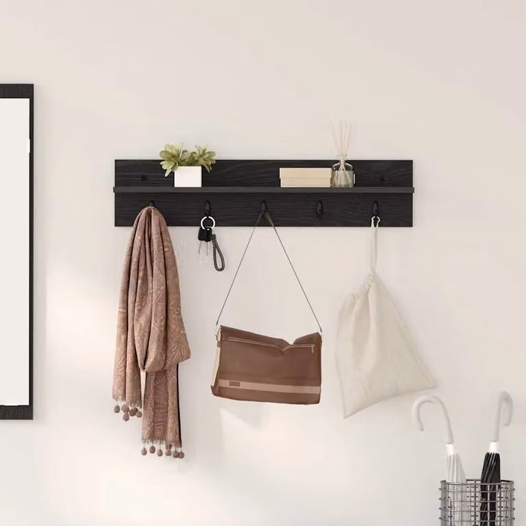 vidaXL Appendiabiti a muro moderno in legno nero L: 80 cm, P: 10,5 cm, H: 18 cm