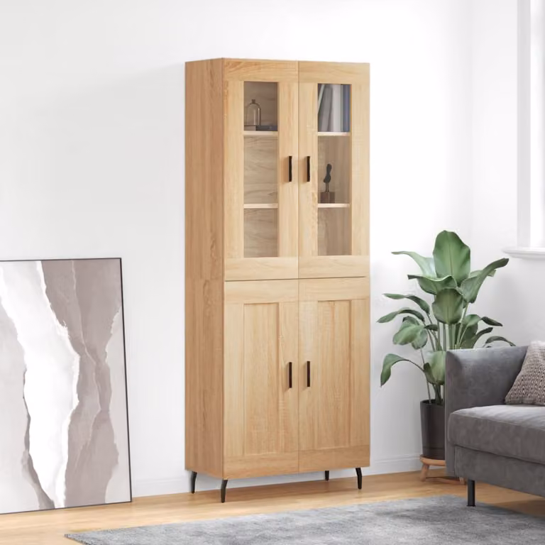 Credenza vidaXL in Rovere Sonoma con Ante in Vetro e Ripiani Interni, L/P/H: 69,5 x 34 x 180 cm
