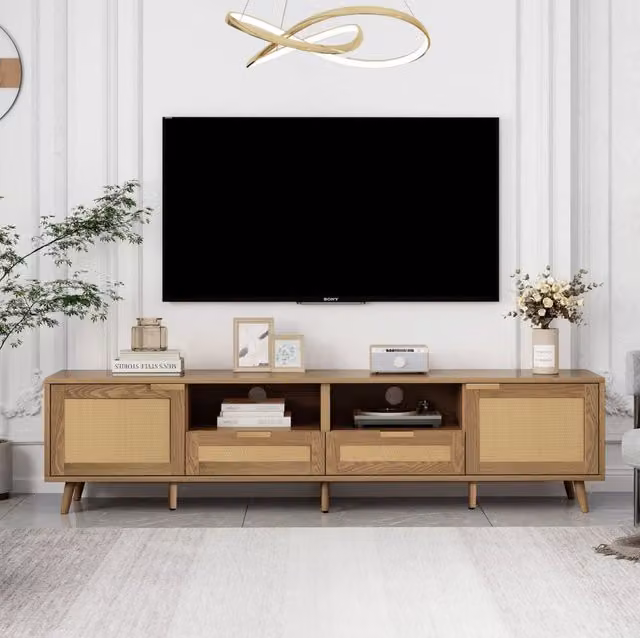 Mobile TV 200x37x49 cm in truciolare color Oak con 2 cassetti e 2 ante