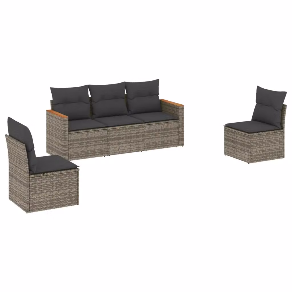 Set Divano da Giardino a L vidaXL in Polyrattan Grigio con Cuscini e Struttura in Acciaio – 2